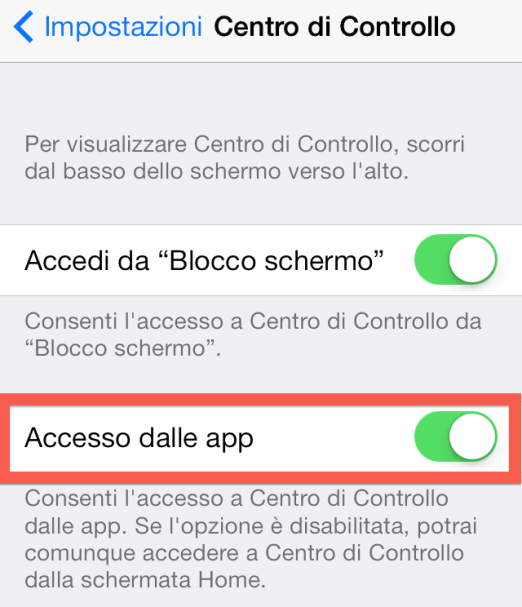 centro di controllo ios 7 beta 5