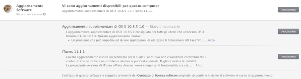 aggiornamento supplementare OS X 10.8.5